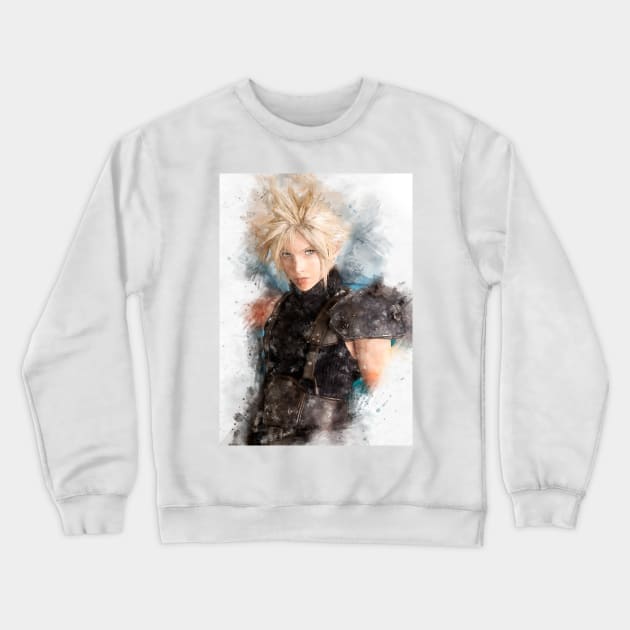 Cloud Strife watercolor Crewneck Sweatshirt by PetsArt